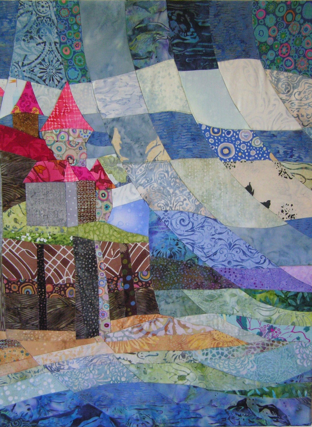 Castle on the Cliffs - Quilt Fabric Art