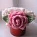 Crochet Girls Pink Rose Hat, Crochet Beret Pink Flower, Girls Beret in Pearl White, Crocheted Toddler girl hat, Beret with Rose Pink Flower