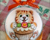 Whimsical Unique  Humor Orange Tabby Kitten Cat Art Painting on Glass Ornament Decor, Mothers Day Gift, Fathers Day