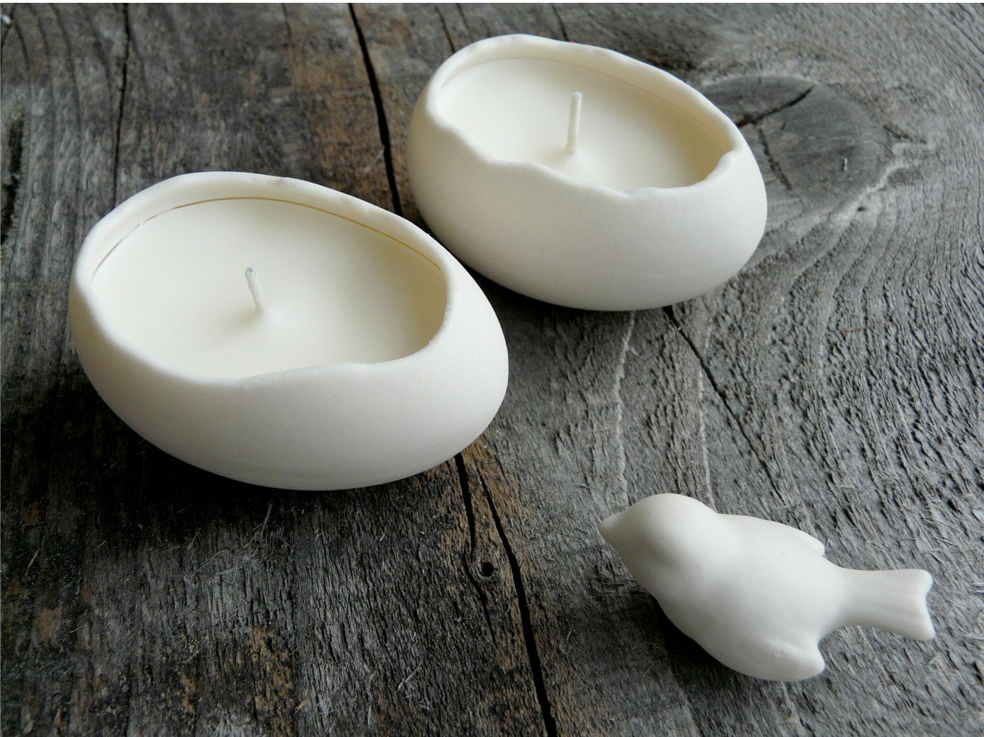 Soy Candles, Porcelain Votive, Set of 2 Eggs with Porcelain Bird