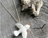 Porcelain Dove Necklace, Silver Chain