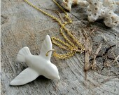Porcelain Dove Necklace, Gold Chain