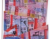 Original Quilt Painting 7"x5" titled Urban Home Collage