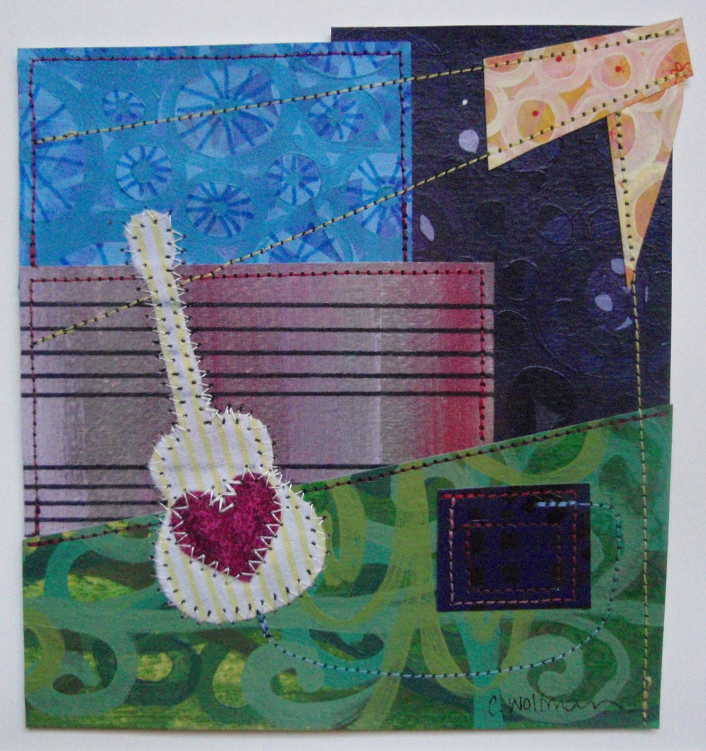 Original Painting 5"x5" titled Sunny Guitar