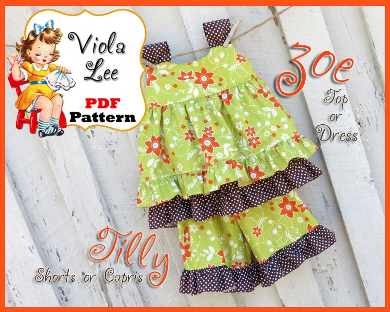 Zoe...Ruffle Dress Pattern and Top Pattern. Girl's Dress Pattern. PDF Girl's Sewing Pattern.  INSTANT DOWNLOAD.