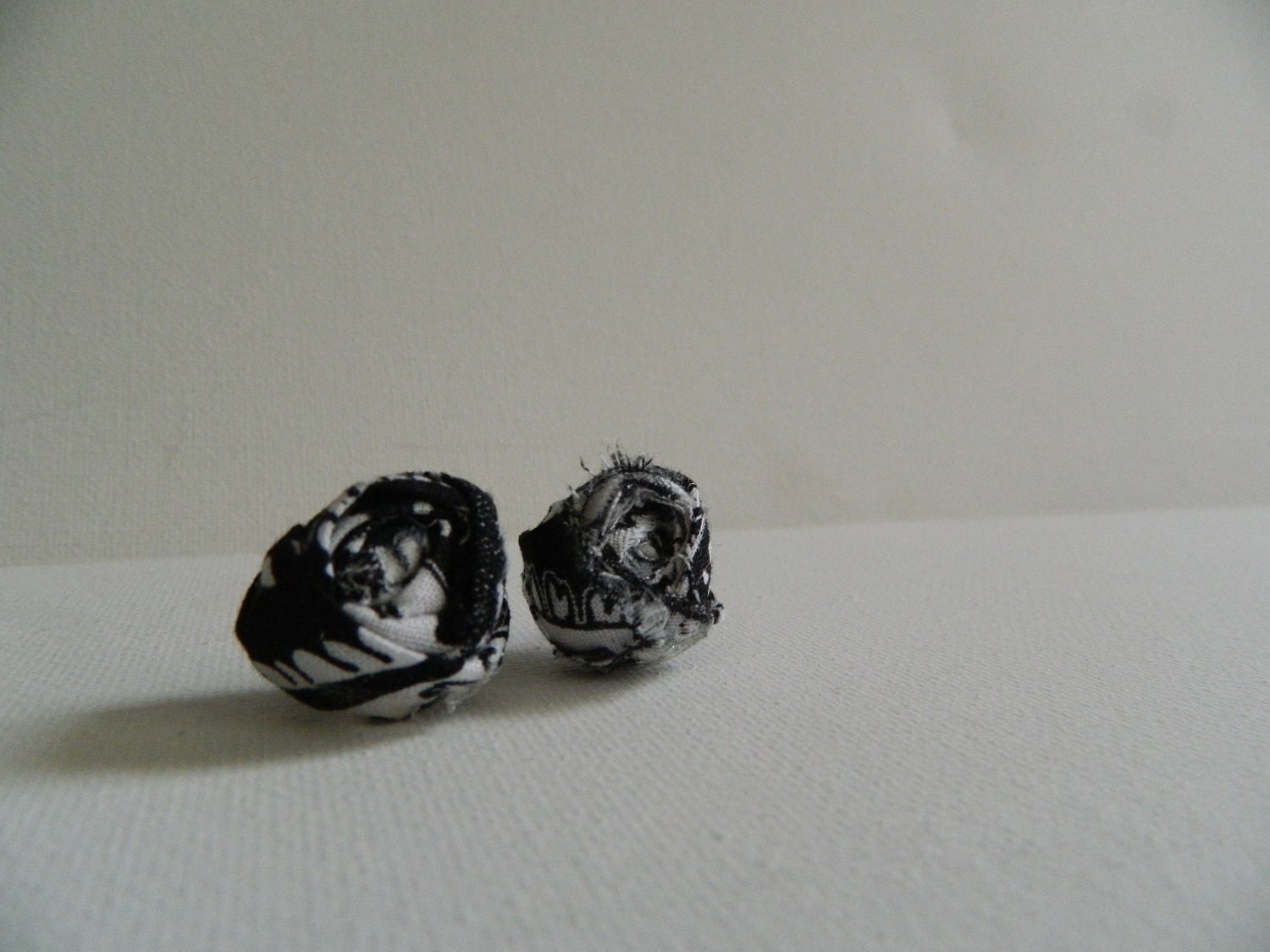 Black and White Damask Fabric Rosette Earrings