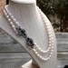SALE-Pearl Bridal Necklace, Hand Knotted Pearls, Double Strand Necklace with Vintage Style Rhinestone Clasp