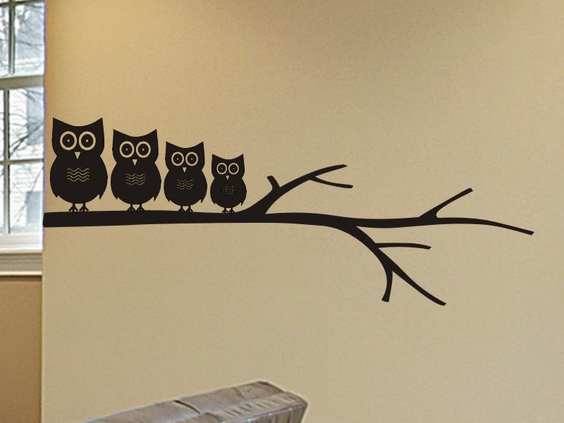 Wall Decal Set Owl Family on a Tree Branch