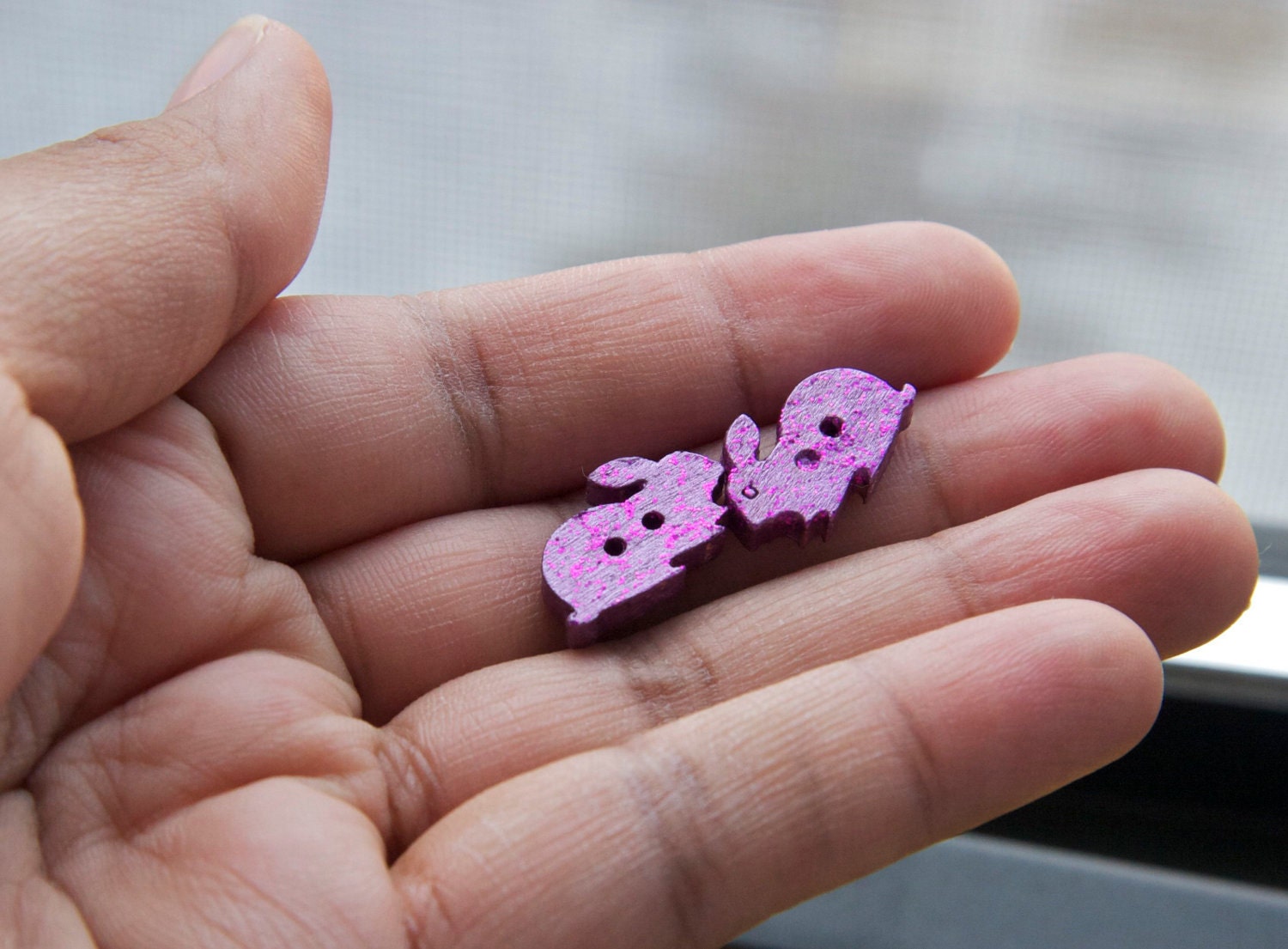 Metallic Plum Glitter Rabbit Button Earrings