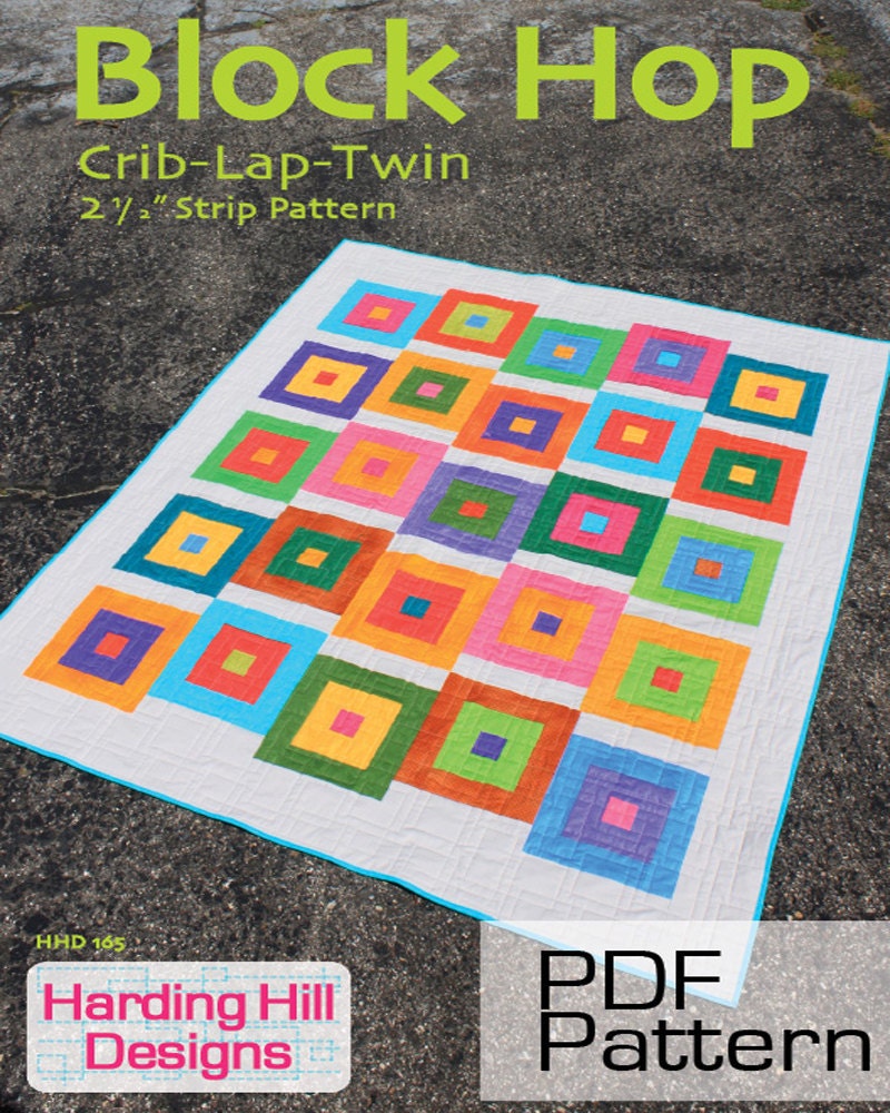Block Hop 2-1/2" Strip Quilt Pattern - Multiple Sizes -  PDF Version
