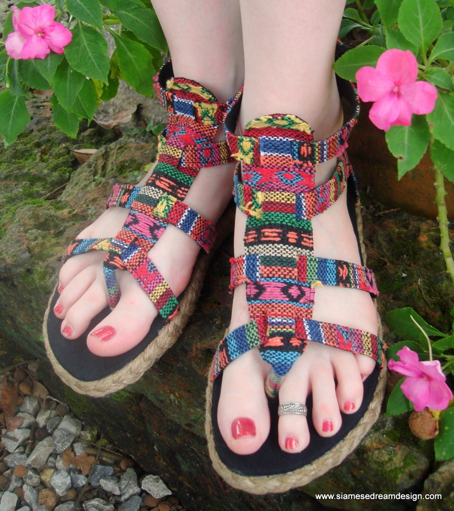 Vegan Isadora Gladiator Sandals, Shoes In Nepali Embroidered Bright Mix