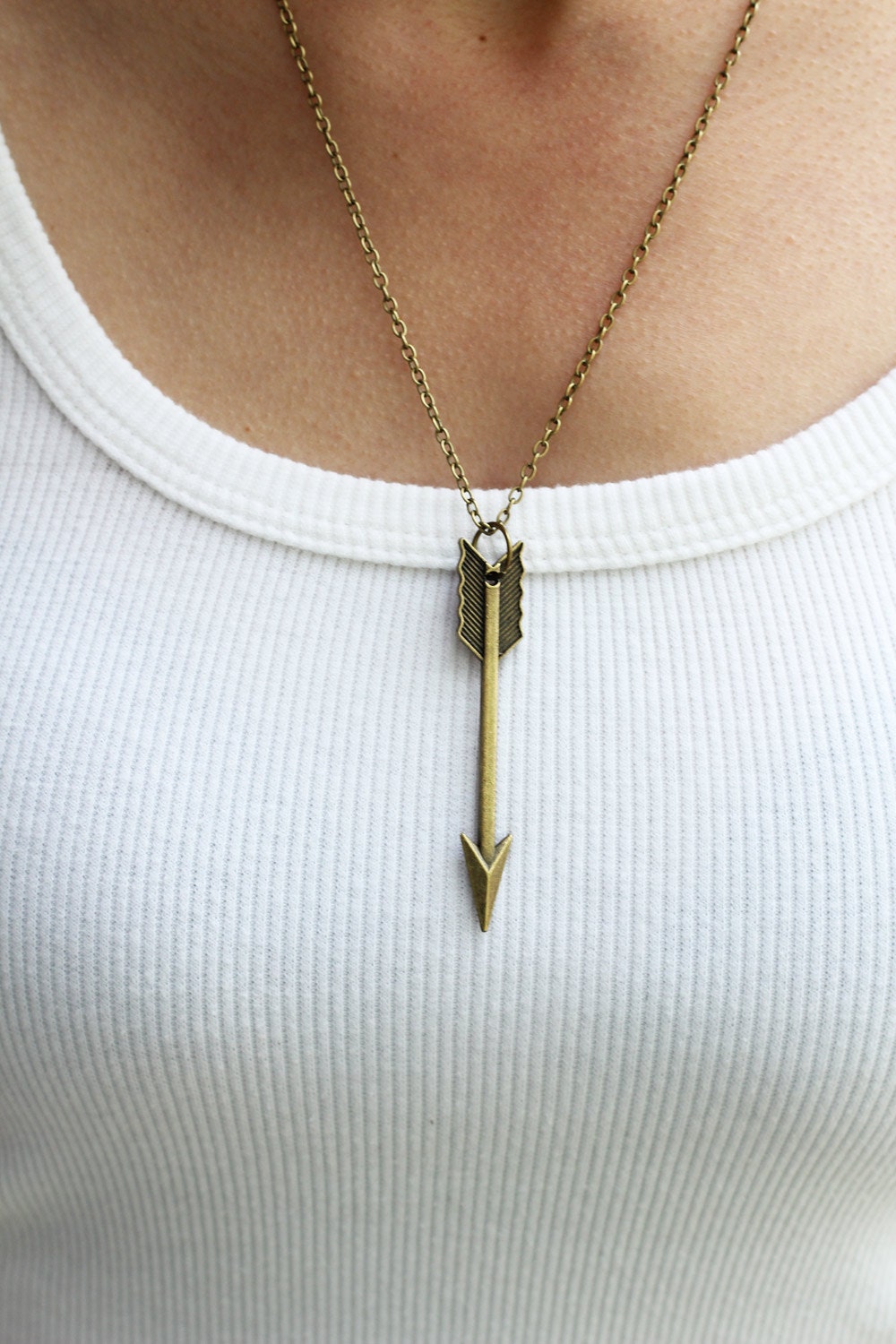 Arrow Pendant Necklace - Antique Brass