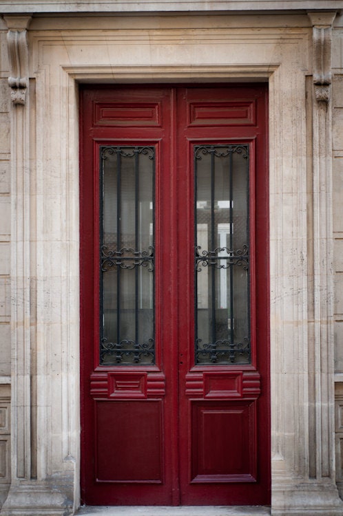 Paris Photos -  Four Parisian Doors, Home Decor, Wall Art, Architectural, Red, Blue, Maroon, White