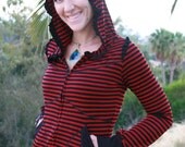 Red and black Stripey Ruffle Lotus Hoodie