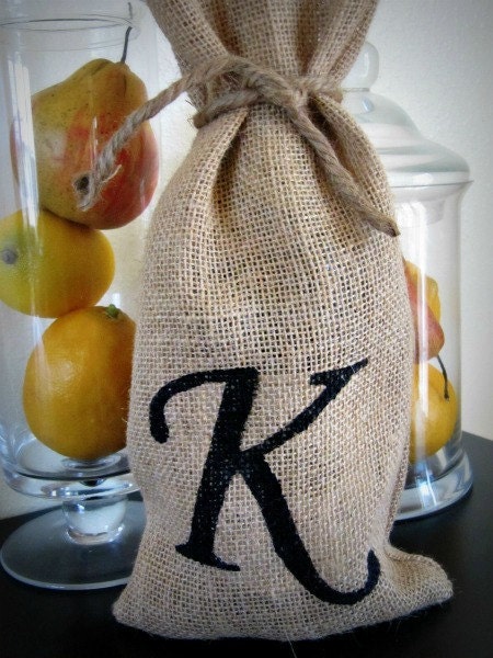 Monogram Sweet Burlap Wine/Cider Gift Bag