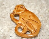 Vintage Plastic monkey Brooch pin brown ape