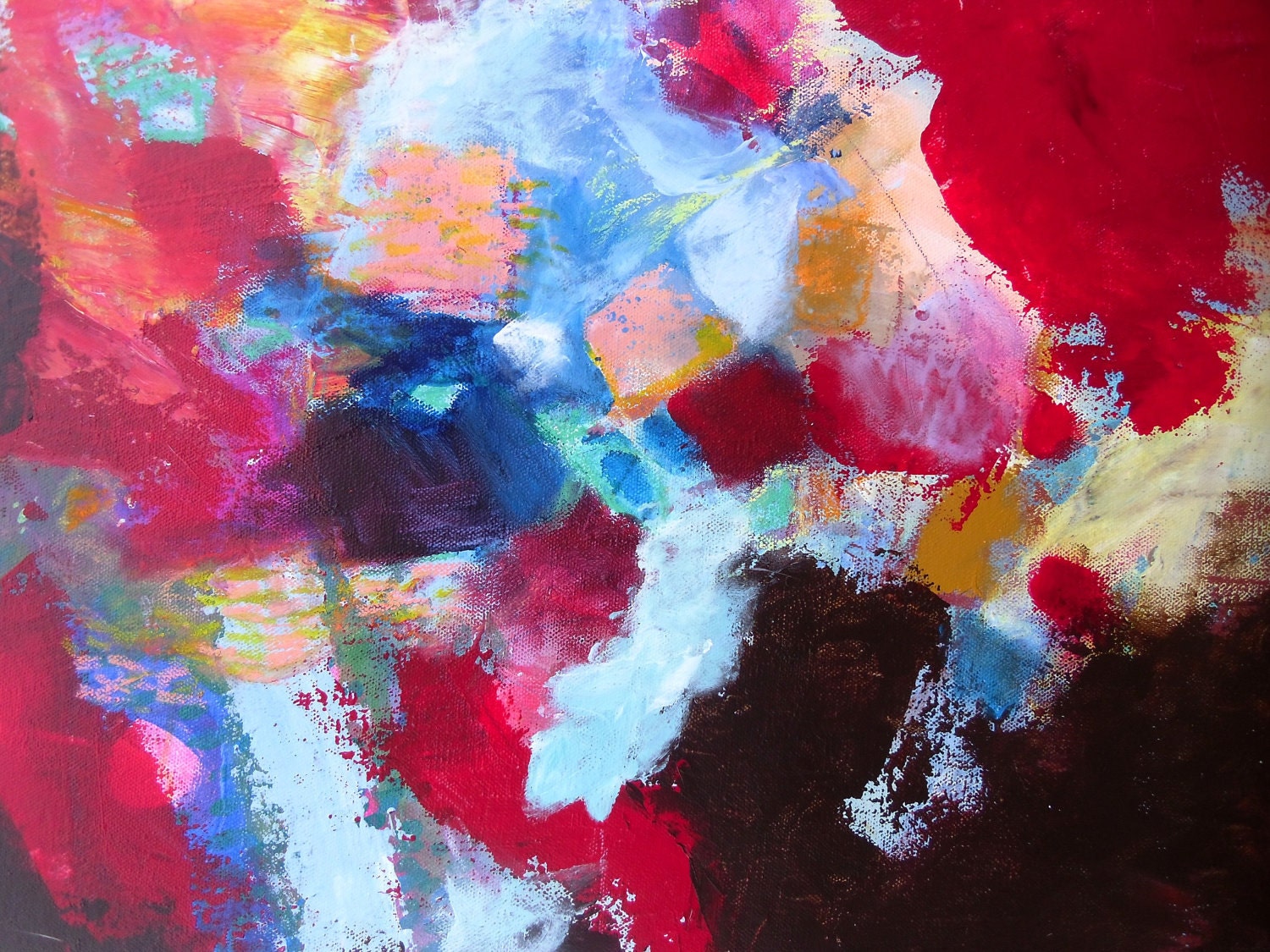 Abstract Art Acrylic Red Painting on Canvas Original Contemporary "Fire Flow"