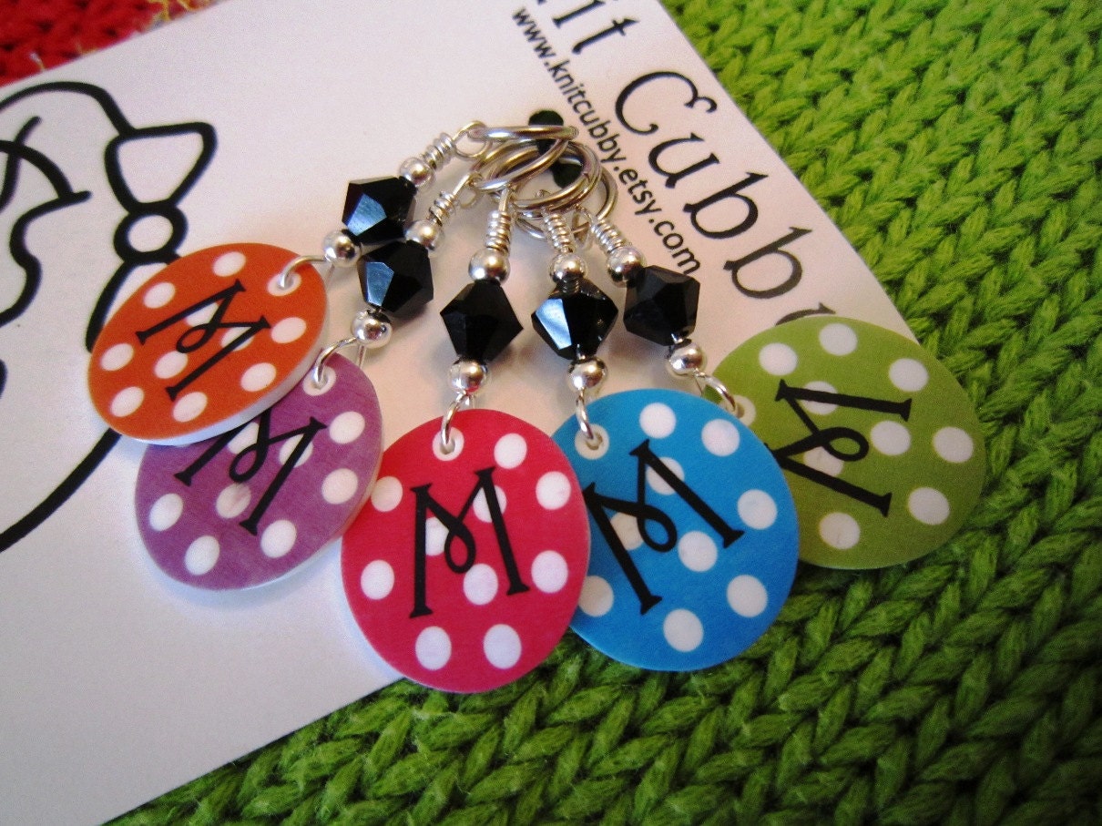 Custom Polka Dot Monogram NON SNAG Stitch Markers