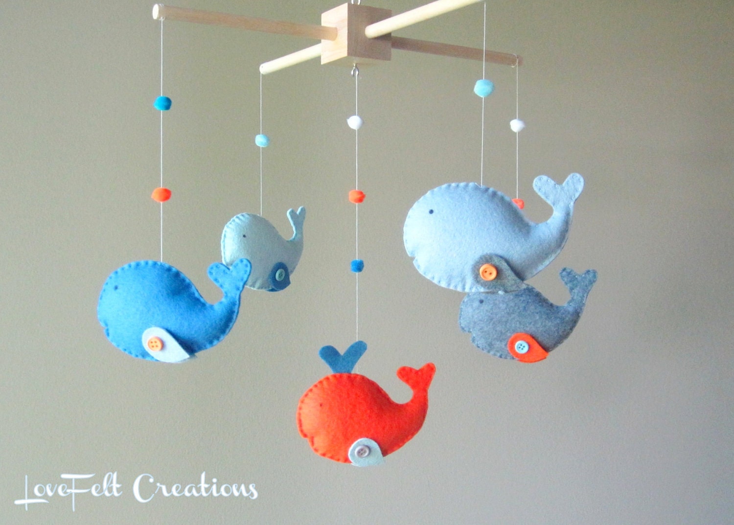 Baby Crib Mobile - Custom Baby Mobile - Whale Mobile - Zoology Whale - You can pick your colors :)
