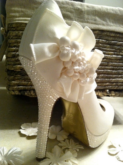 RESERVED FOR NATASHA plus heel protectors, Ivory Wedding Shoes