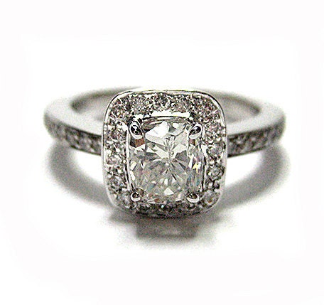 1.30ct Antique Vintage Style Cushion Diamond Engagement Ring in White Gold