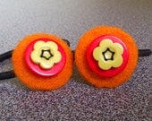 Pony tail holders set of two hair elastics with needle felted and button decoration gift for girl under 10 eco friendly