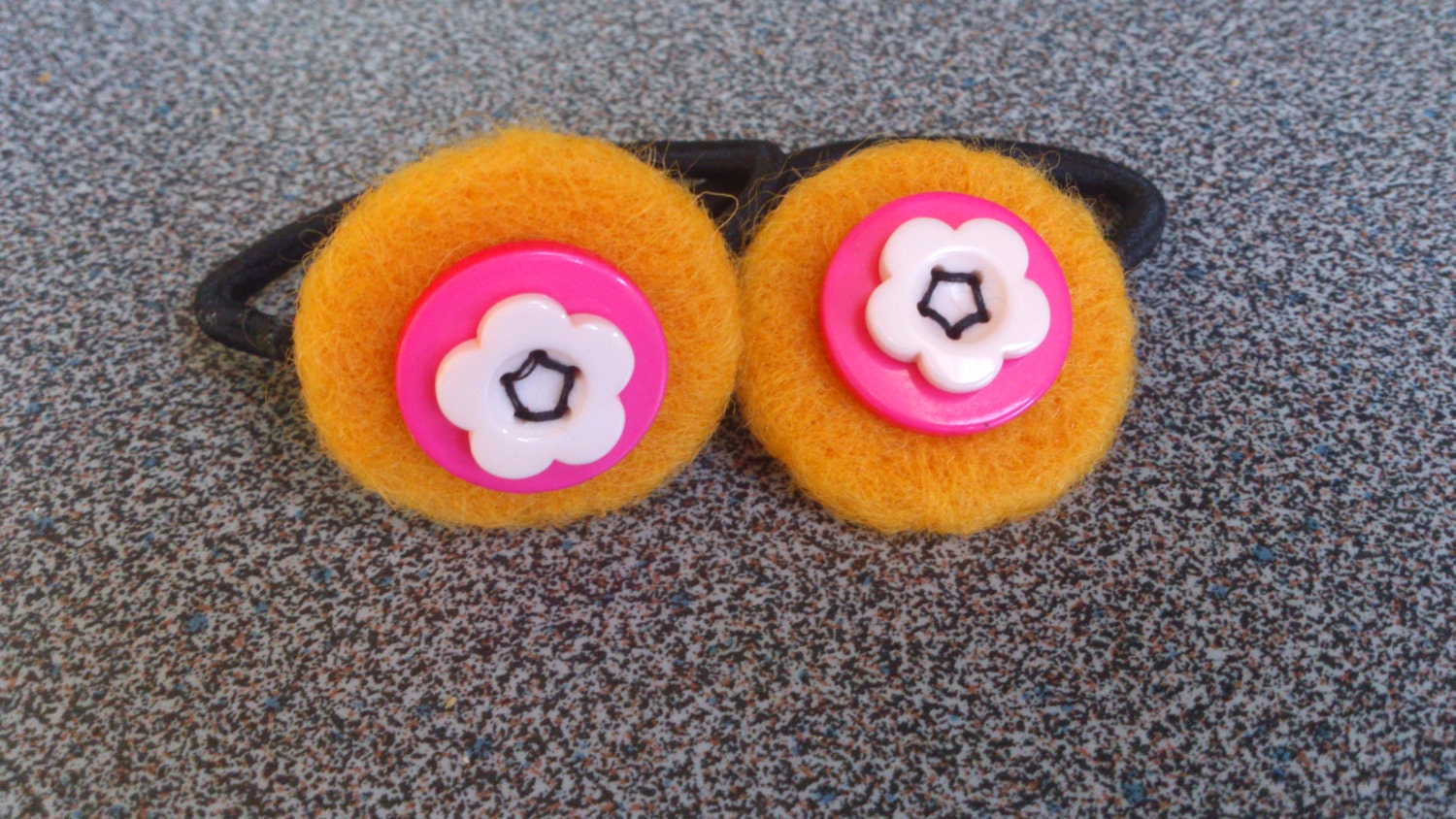 Two hair elastics with needle felted and button decoration gift under 15 - FeltedByRikke