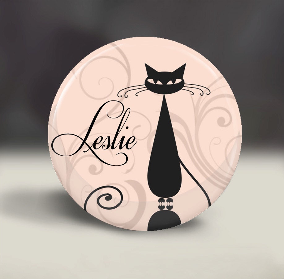 Personalized Pocket Mirror - French Cat- Bridesmaid Gift, Briday Shower Favor, Gift, Party Favor, Flower Girl