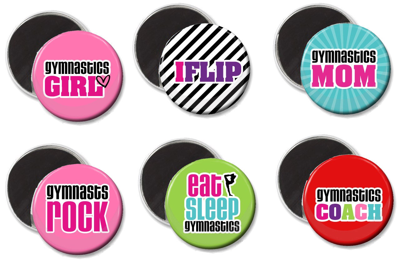 Fridge Magnets Set of 6 -Gymnastics -  party favors, prizes, gifts,  fridge magnet, button