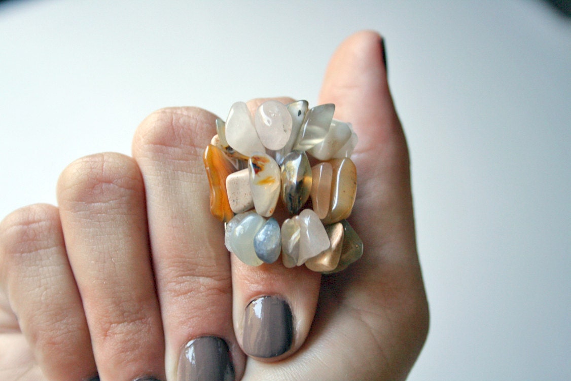 Mixed Stone Rose Quartz Rock Ring