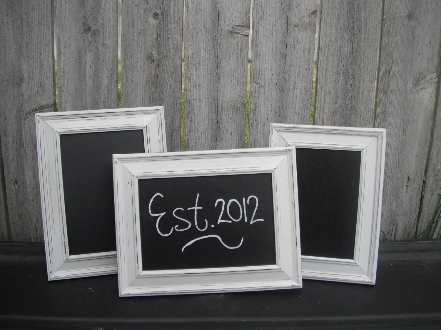 3 Shabby Chic FRAMED CHALKBOARD Combos - picture frames - glass - Distressed - wedding home nursery sign - easel back