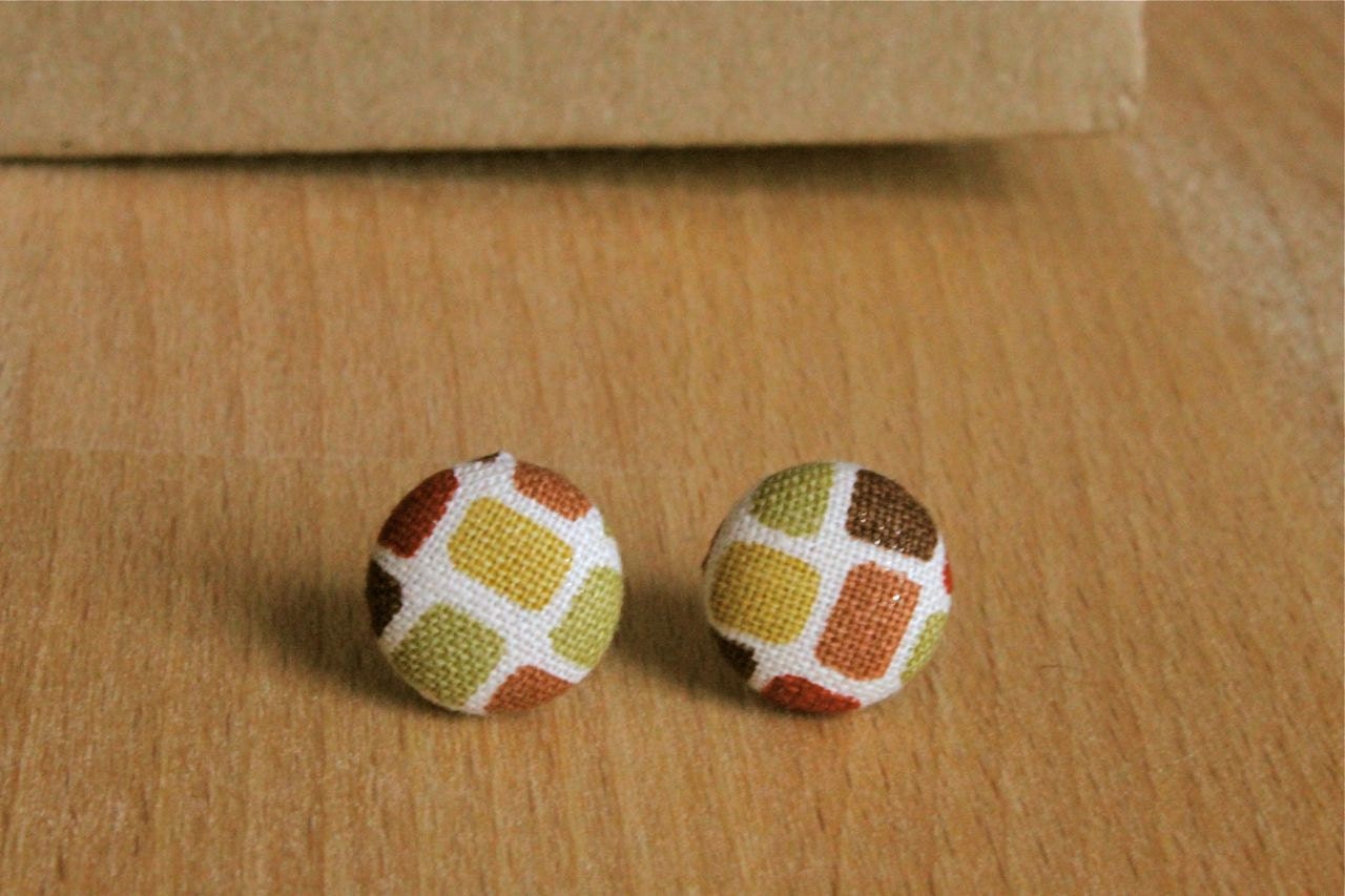 Autumn Colored Mini Square Button Earrings