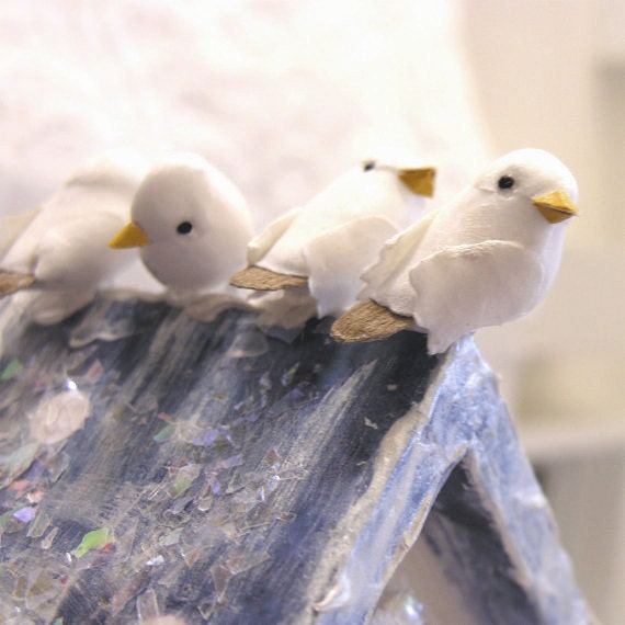 Wedding White Bird House Whimsical Pedestal Cute