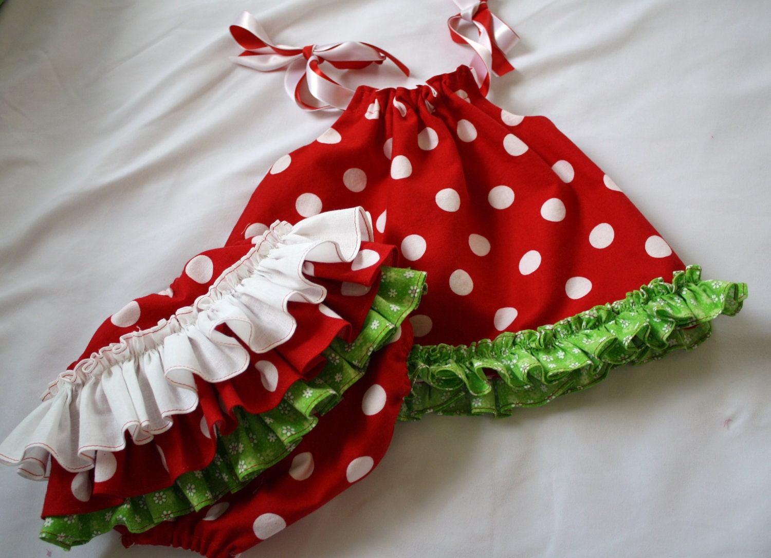 Baby Pillowcase Dress and ruffle bloomers Strawberry Patch  Made to Order 0-3 to 2T