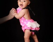 Minnie Mouse Inspired Ruffled Sunsuit Bubble Romper Pink and black with white polka dots Made To Order 0-3 months to 4T