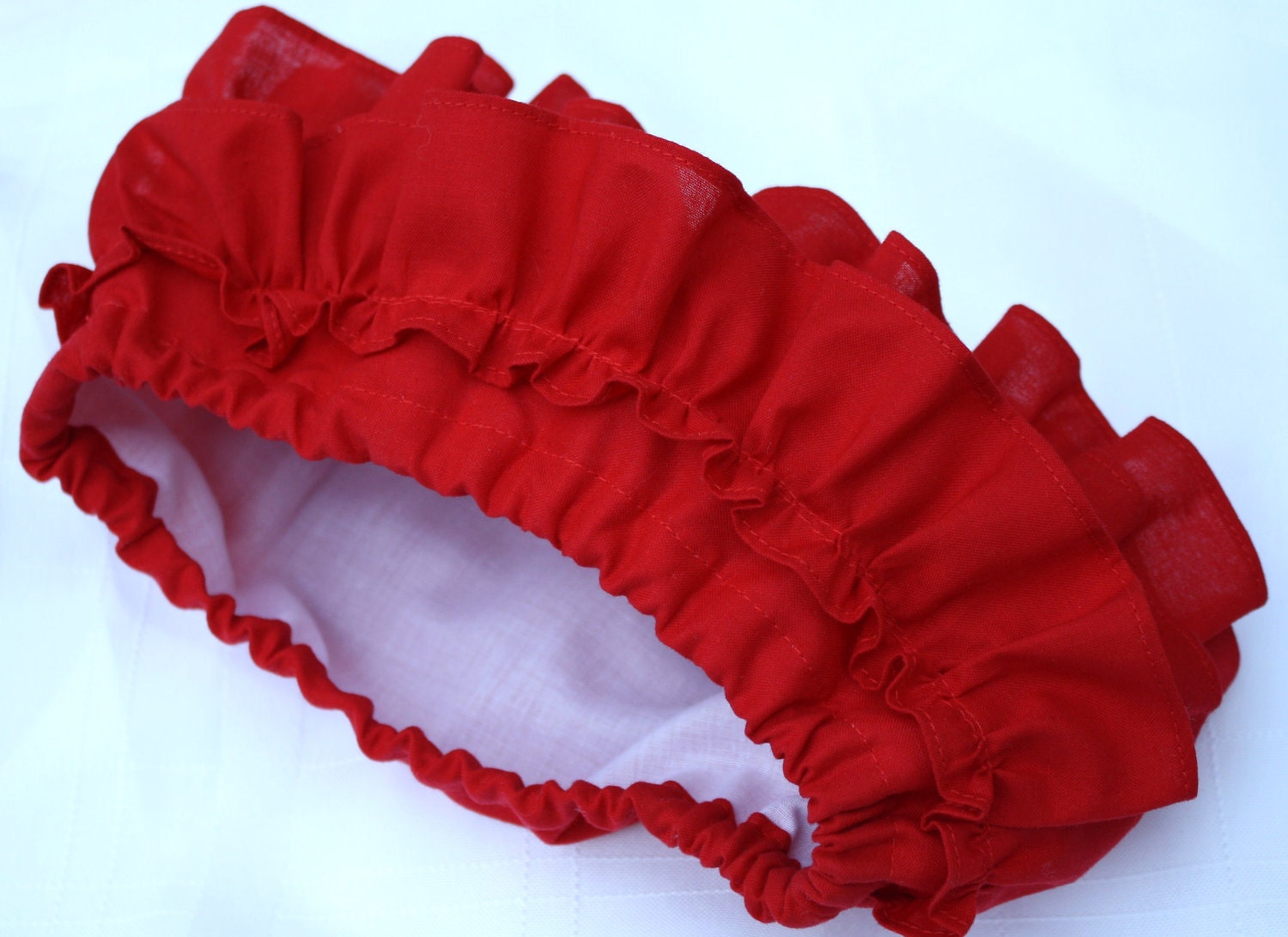 Baby Ruffle Bloomers Diaper Cover Scarlet Red with Red and White Striped Leg Warmers sizes up to 24 months Made To Order