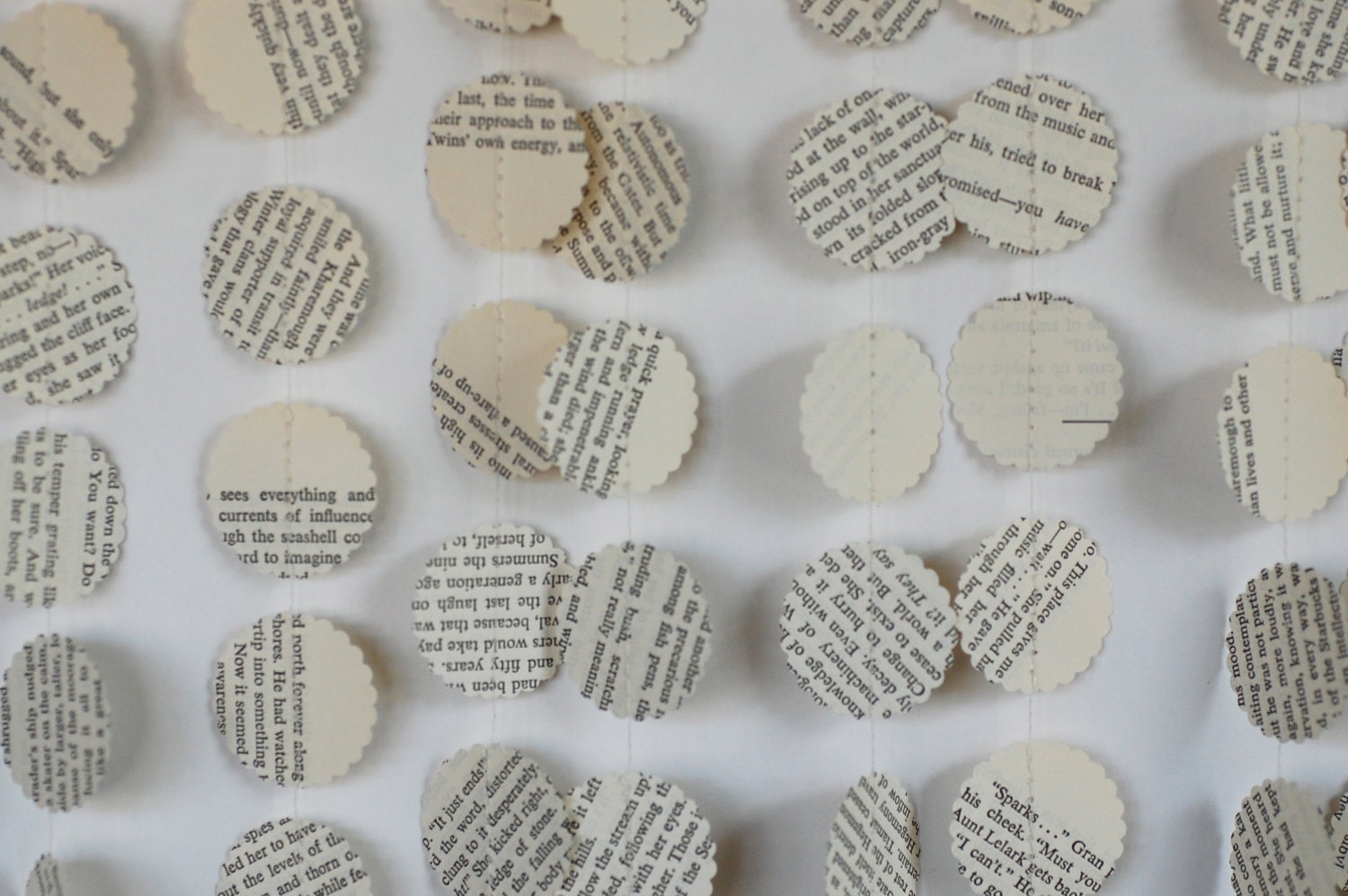Vintage Book Paper Garland, Home decor, dorm decor, christmas tree garland, For Readers, Stocking Stuffer, words, baby shower decoration