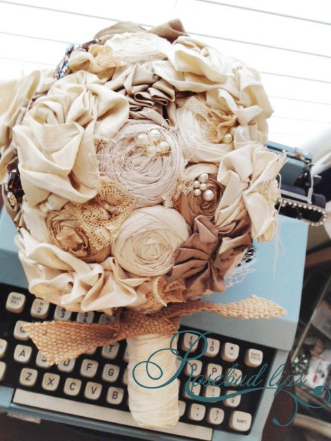 Flower Bridal Bouquet, Weddings, Vintage Wedding, Fabric Flowers Bouquet- Unique Wedding Bouquet- Ready to SHIP