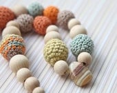Statement pastel necklace. Nursing crochet necklace with natural stone, chunkyt necklace  Pastel blue, pastel orange, beige, vanilla