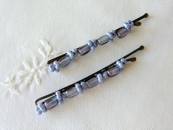 Purple Beaded Bobby Pins Glass Bead Hair Pins Hair Accessories Hair Jewelry Barrette for Girls Amethyst Bobby Pins