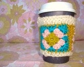 COFFEE CUP SLEEVE.. Granny Square Cosy / Sleeve for your takeaway coffee.