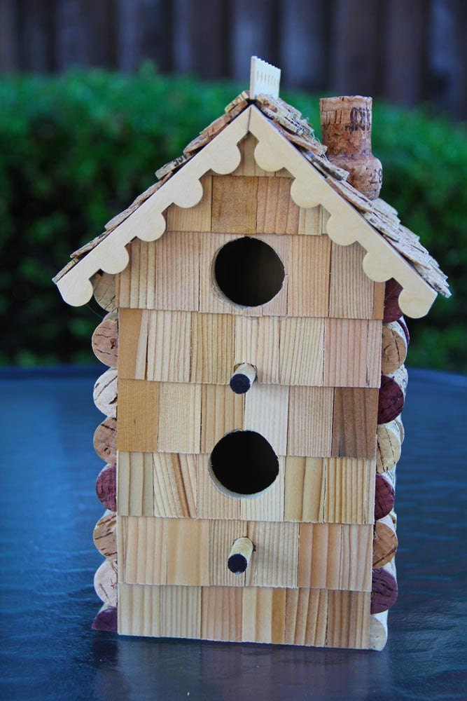 Birdhouse "Two Story Straight", wood and wine corks