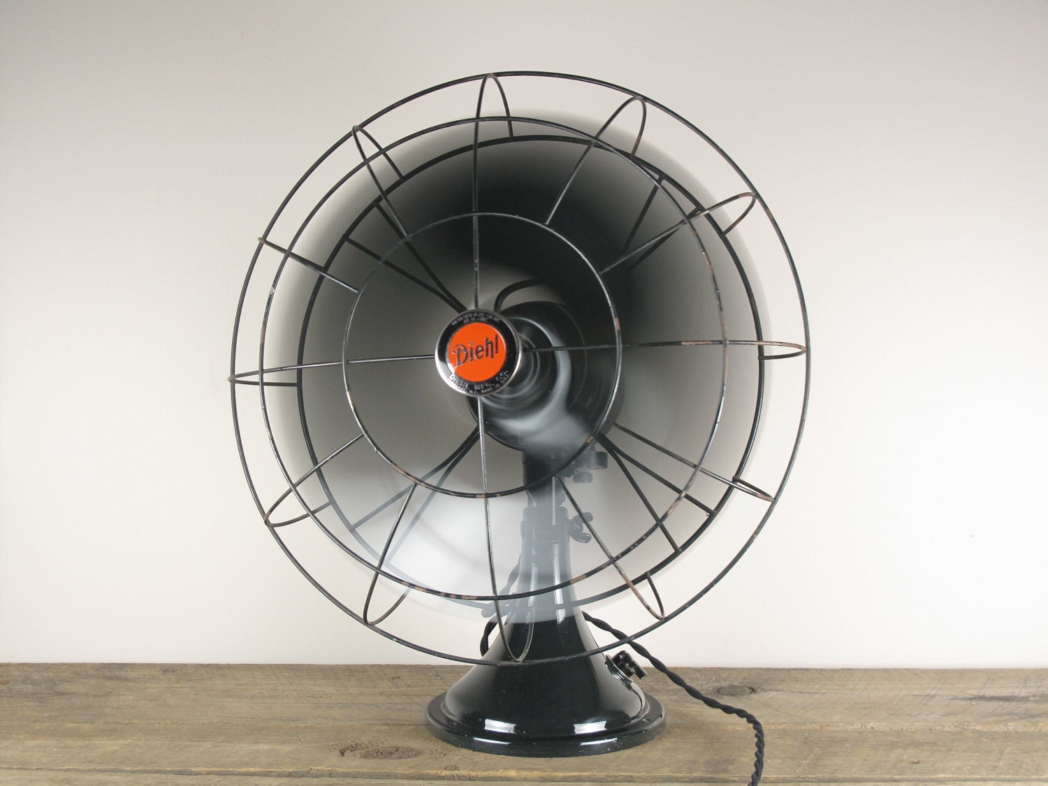 Vintage Large 1930's Diehl Oscillating Table Fan - All Original, Beautiful Vintage Paint, Rewired - Absolutely Lovely Industrial Chic