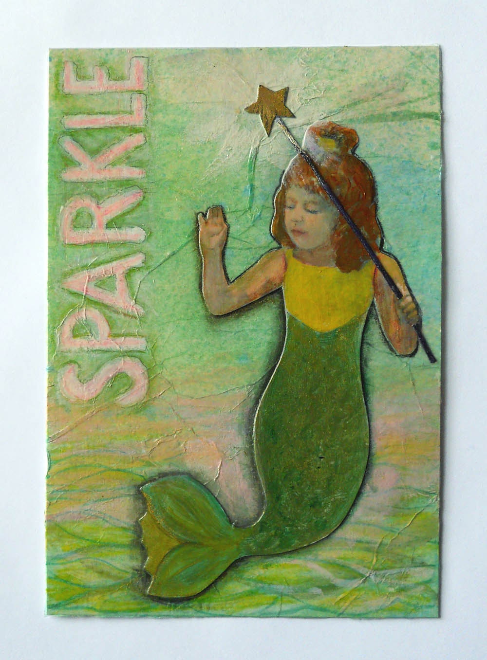 Sparkling Mermaid Postcard - Original Mixed Media - 4 x 6 inches