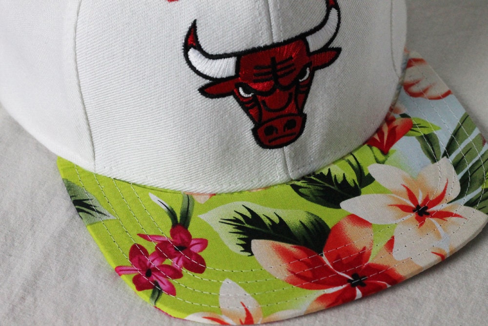 Custom Chicago Bulls Snapback -- Tropical Fabric -- Lime Green