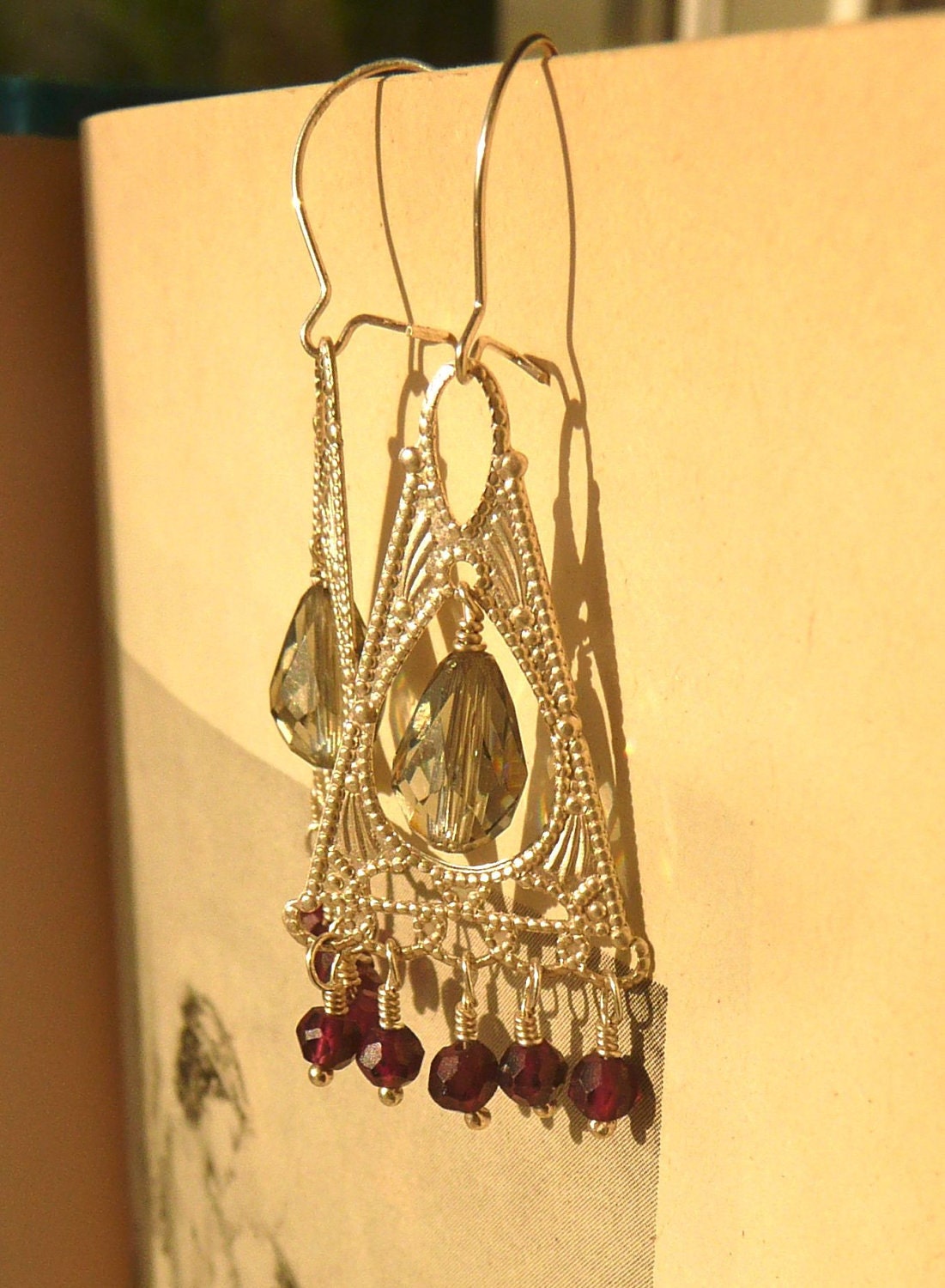 Art Nouveau-Style Crystal and Garnet Earrings