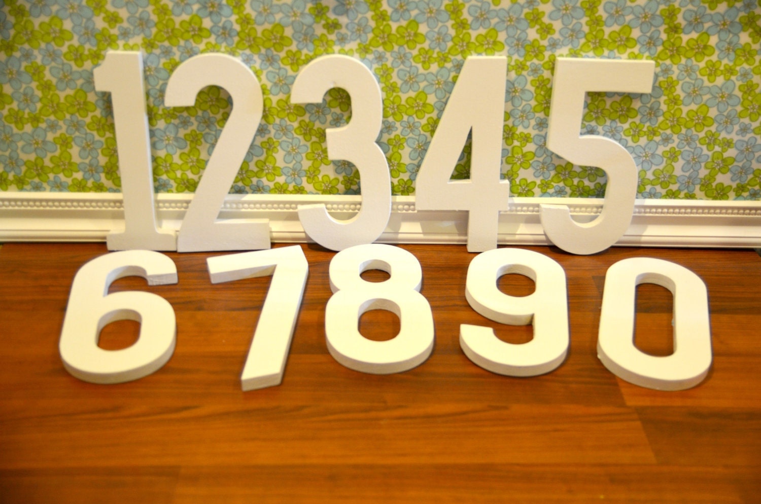 12inch wooden photography prop numbers, set of 10 painted white