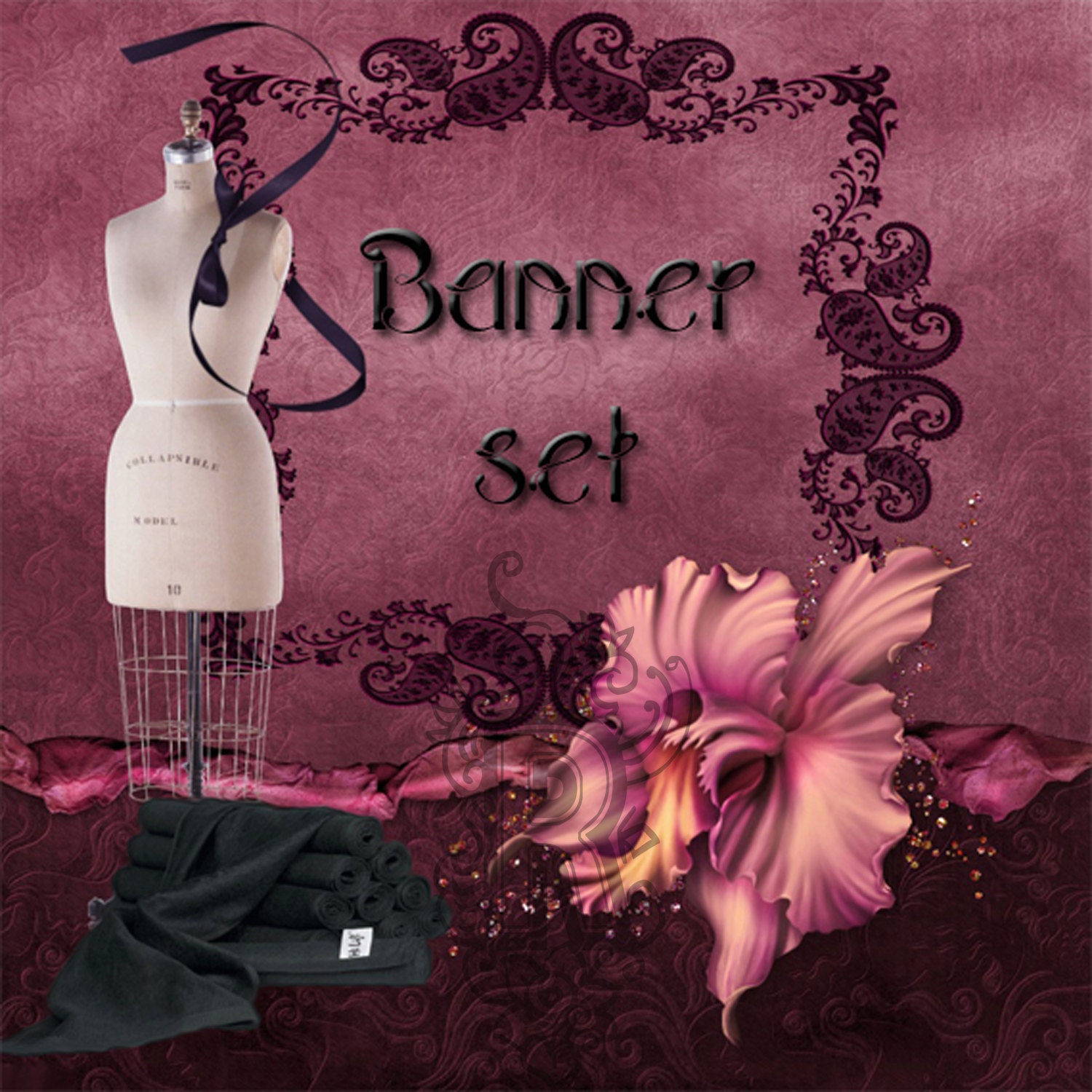 Shop Banner Avatar Blog Set 9 pieces and matching business card(printable)-sewing,clothing