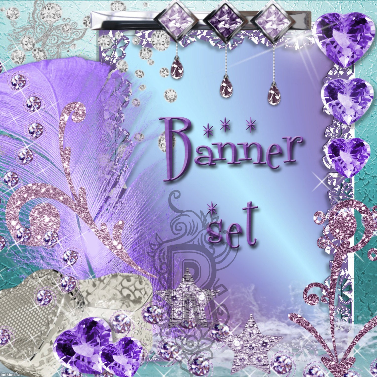 Shop Banner Avatar Blog Set 9 pieces and matching business card(printable)-jewelry,crystals,purple