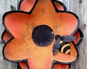 Large Orange Flower with Bumble Bee Screen Door Hanger Wreath
